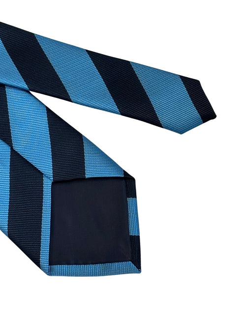 medium denim blue and dark navy blue barber striped tie